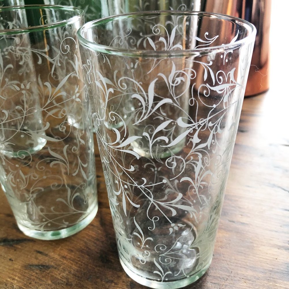 6 Etched Juice / Water Glasses - Picture 6 of 6